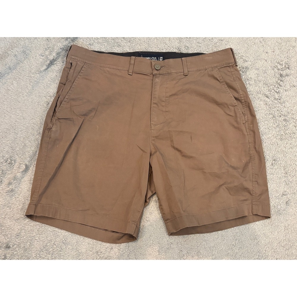 Abercrombie & Fitch All Day Short Mens 34 Brown Stretch Chino Flat Front